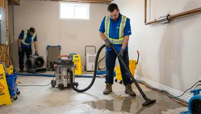 Water damage technician cleaning burst pipe damage in Port Charlotte, FL home