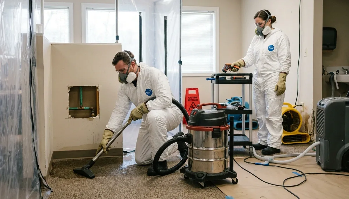Water damage crew cleaning up burst pipe water in Port Charlotte, FL home