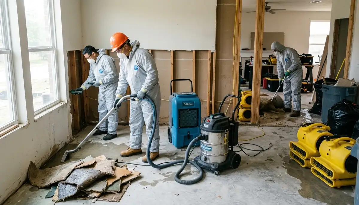 Flood damage cleanup crew restoring a home in Port Charlotte, FL after storm and rising water
