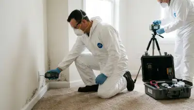 Mold inspection technician in Port Charlotte, FL assessing moisture damage in a home