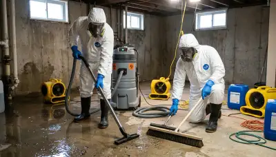 Sewage cleanup technician sanitizing a Port Charlotte, FL home after a backup