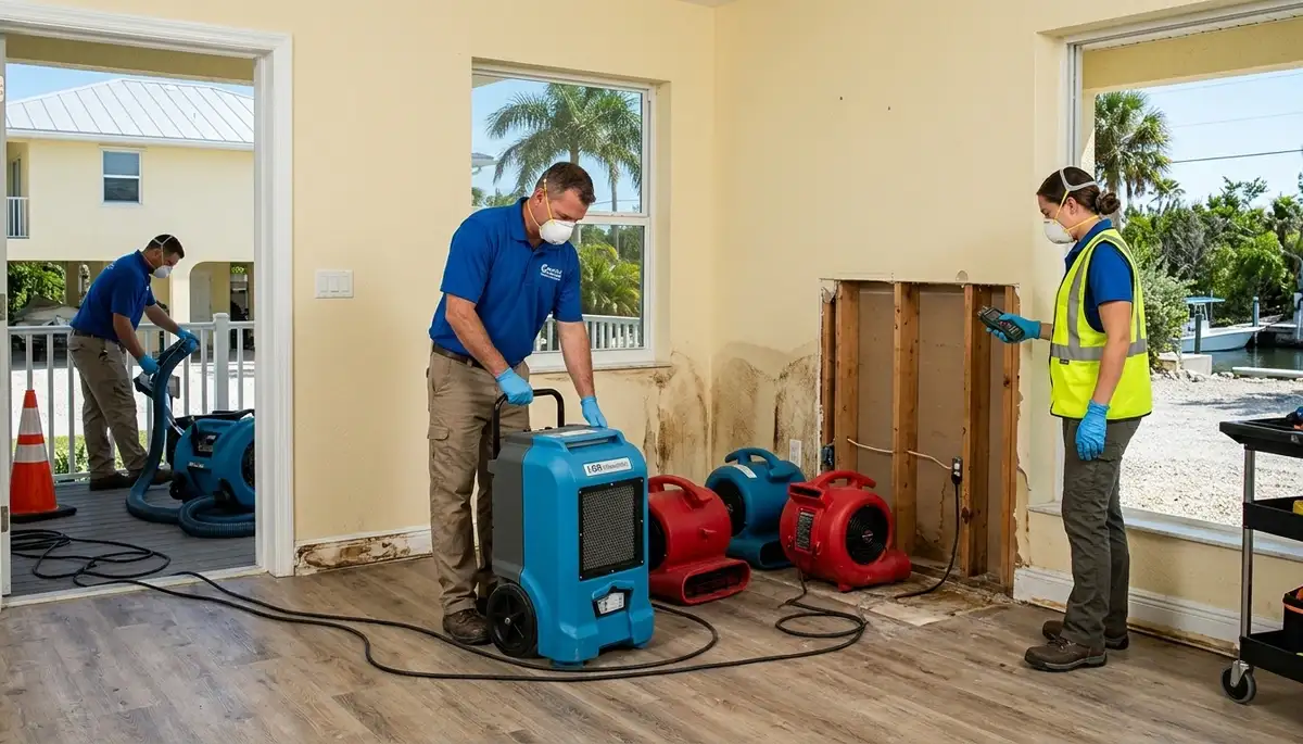 Water damage cleanup team in Port Charlotte, FL restoring a home after flooding