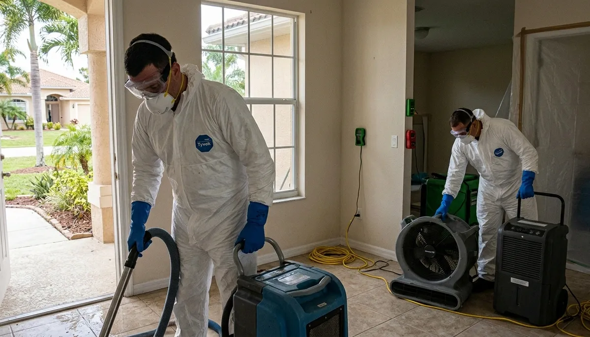 Water damage restoration team in Port Charlotte, FL inspecting a property for water damage cleanup