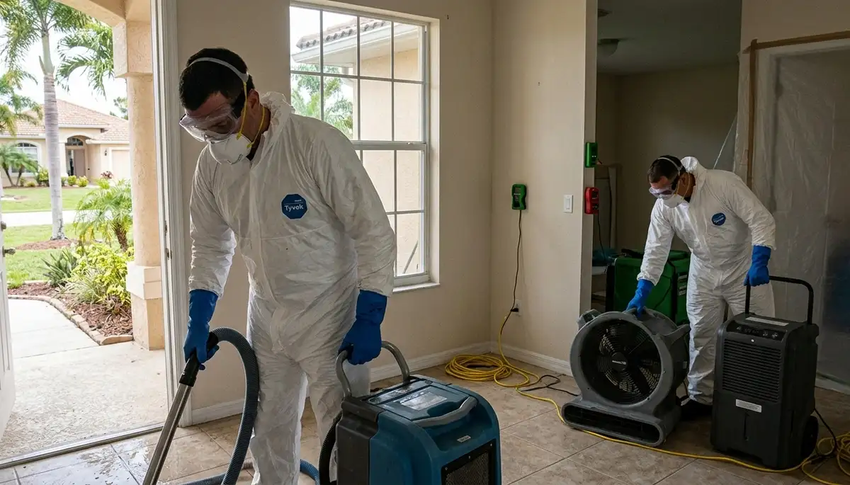 Water damage restoration team in Port Charlotte, FL inspecting a property for water damage cleanup