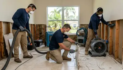 Water damage restoration team serving Port Charlotte, FL on site for emergency cleanup