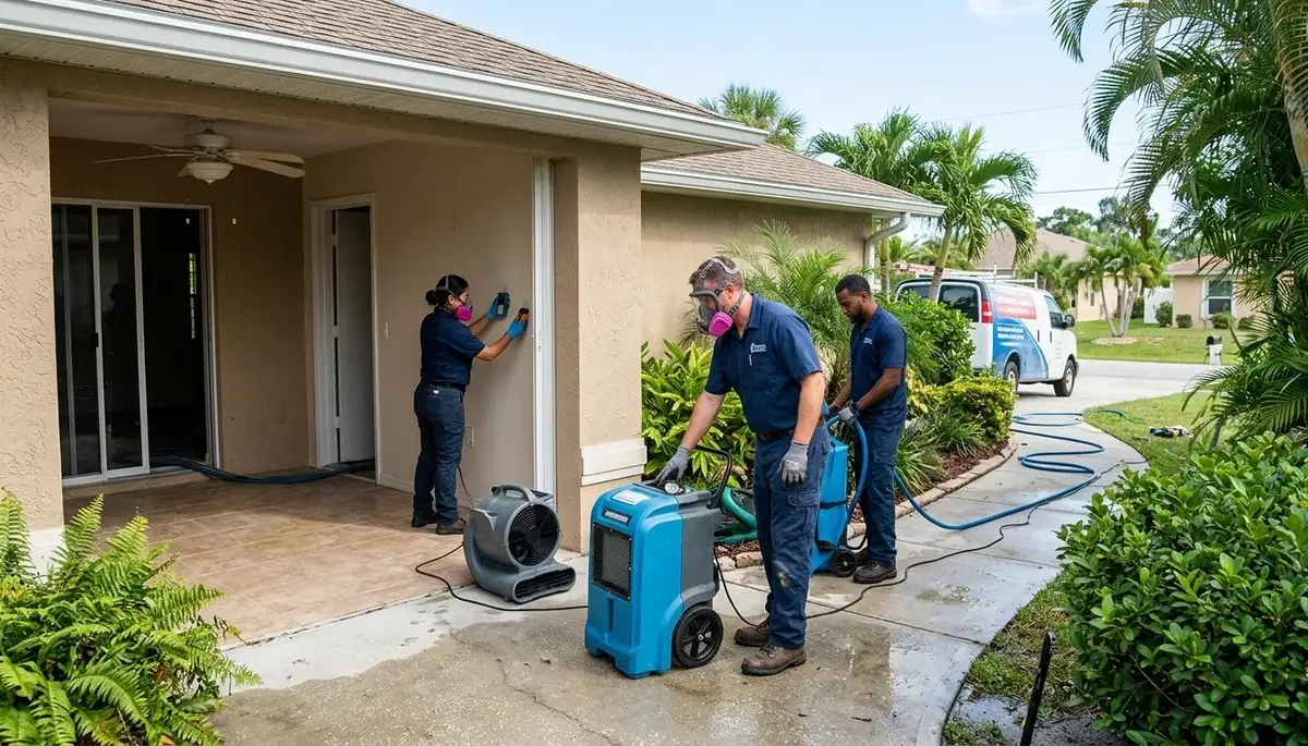 Water damage restoration team serving Port Charlotte, FL with emergency cleanup equipment