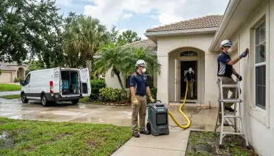 Water damage restoration team serving Port Charlotte, FL, with emergency cleanup equipment