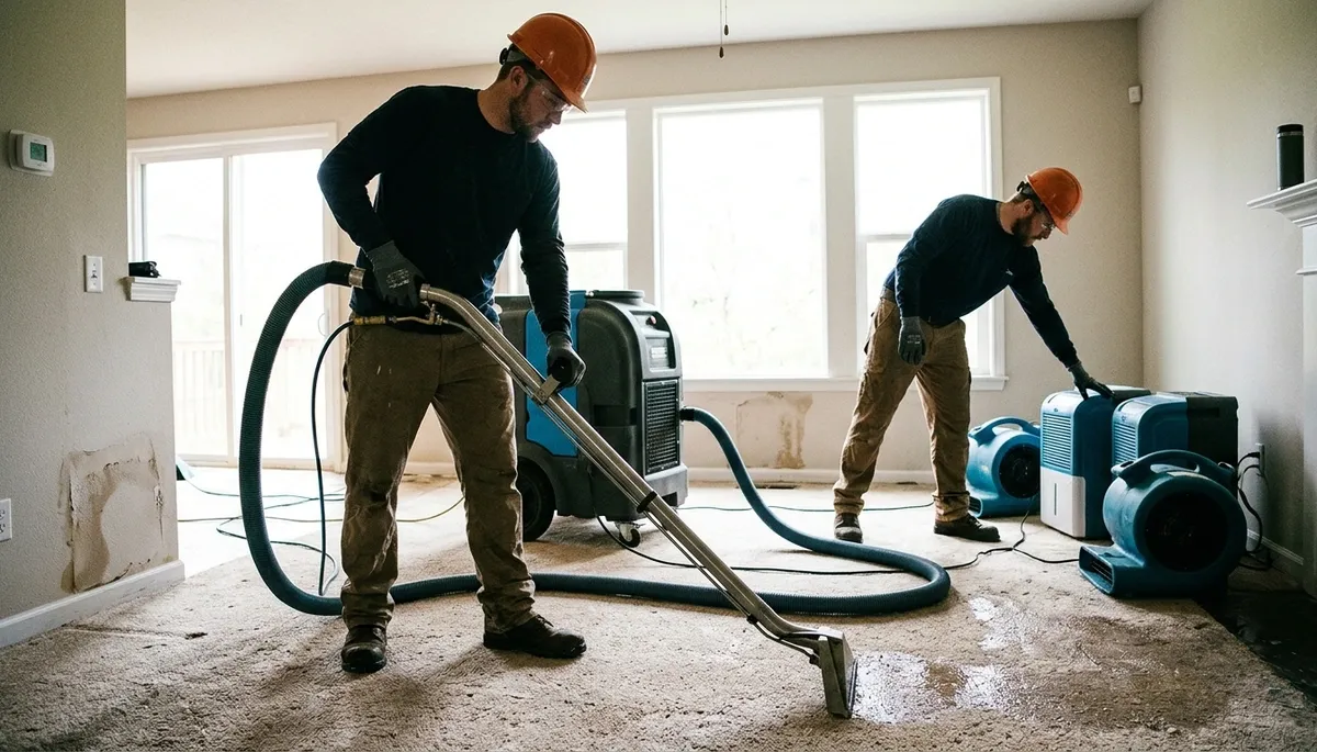 Water extraction technician removes standing water in Port Charlotte, FL home during emergency service