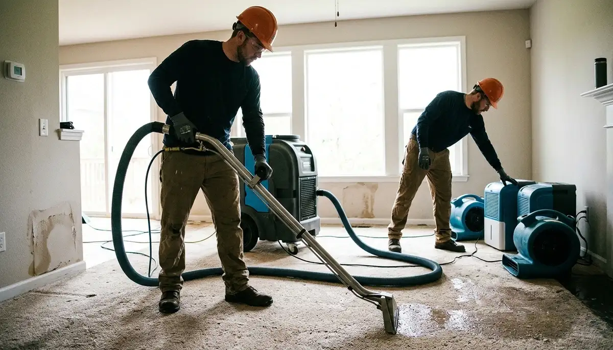 Water extraction technician removes standing water in Port Charlotte, FL home during emergency service